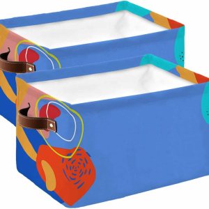 Middle Century Storage Basket for Organizing Shelves, Collapsible Storage Bins Boxes with Handle, Modern Colorful Boho Geometric Botanical Canvas Middle Century Storage Basket for Organizing Shelves, Collapsible Storage Bins Boxes with Handle, Modern Colorful Boho Geometric Botanical Canvas