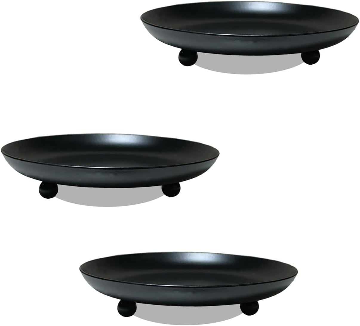 Juego de 3 portavelas de pilar para velas de pilar, platos y bandejas pequeños redondos de metal negro para centros de mesa de Navidad, Halloween