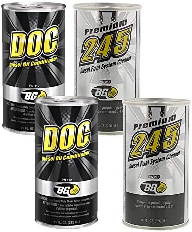 2 latas de limpiador de sistema de combustible diésel BG 245 Premium y 2 latas de acondicionador de aceite diésel 112 BG DOC