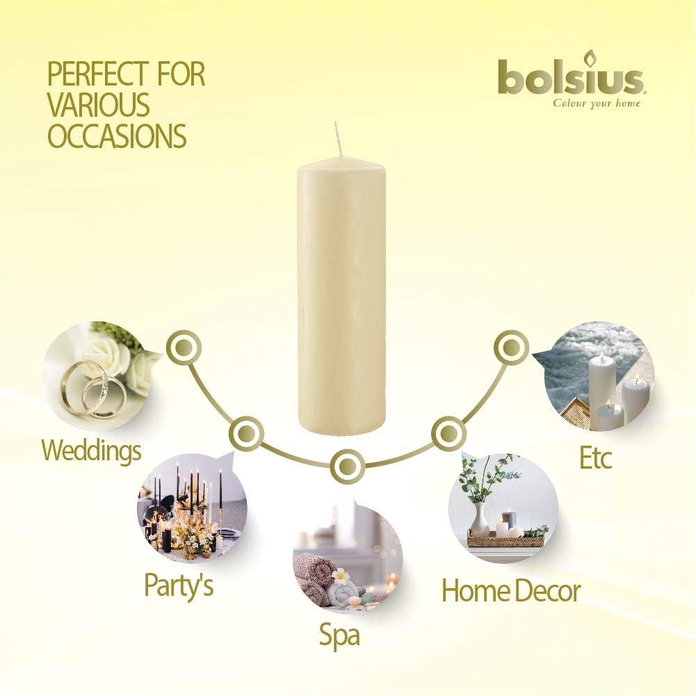 BOLSIUS Vela de pilar marfil grande  3 x 10 pulgadas  115 horas de tiempo de combustión  Calidad europea premium  Llama suave y sin humo  Relight