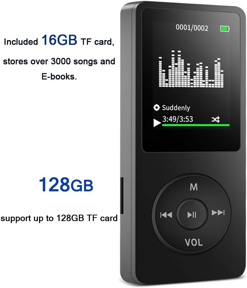 Reproductor de MP3, reproductor de música con tarjeta micro SD de 16 GB, altavoz integradofotoreproducción de videoradio FMgrabadora de vozlector de