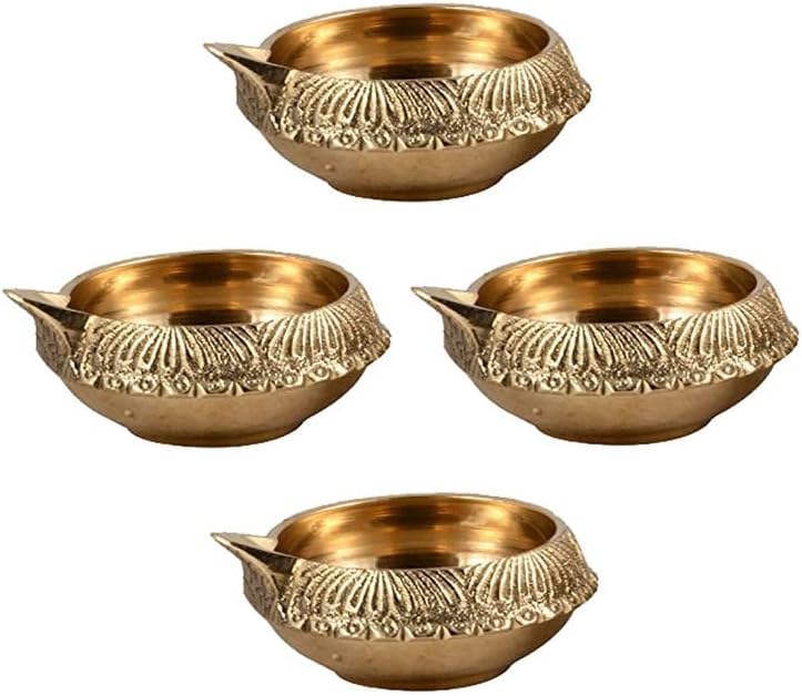 Hashcart Diya Kuber Diya – Lámpara de aceite de Puja india hecha a mano, diseño grabado, Diya para Diwali Pooja de 2.5 pulgadas (juego de 12)