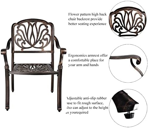 LEISU Silla de comedor de aluminio fundido de 2 piezas, sillas de bistró para el hogar, patio, jardín, terraza (2 sillas)