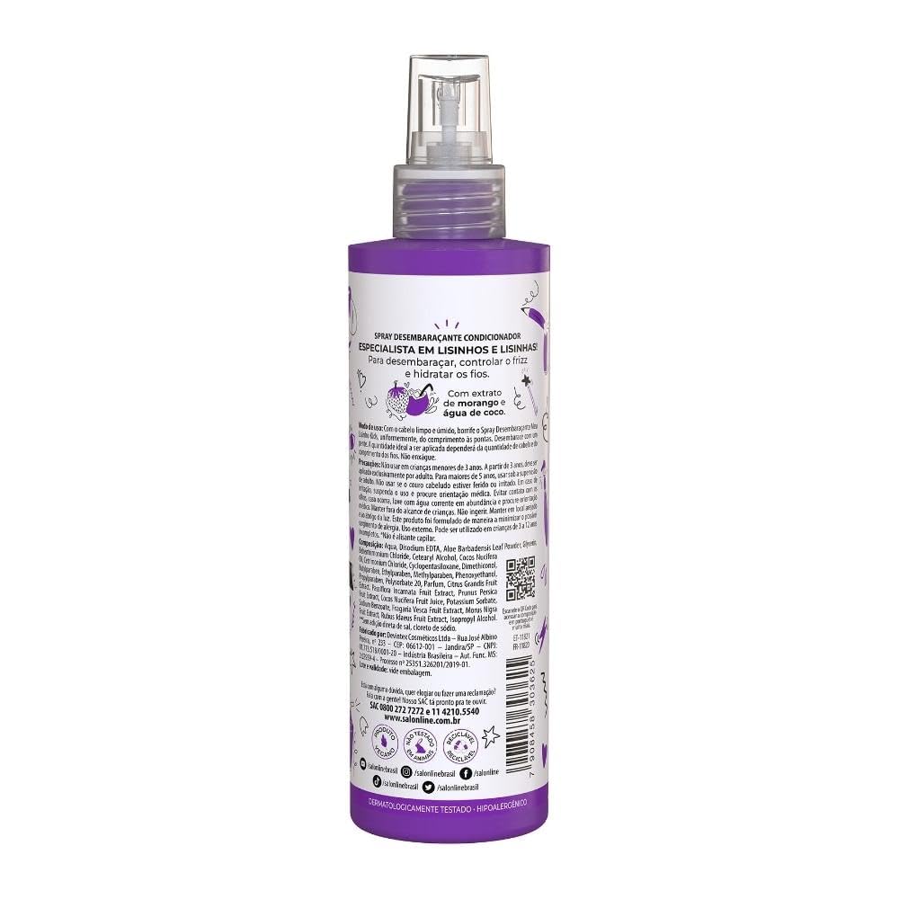 Salon Line – Linha Meu Liso (Niños) – Spray Desembaracante Imaginação e Diversao 240 Ml – Colección Mi Recta (Niños) – Espray desenredante 8.11 Fl