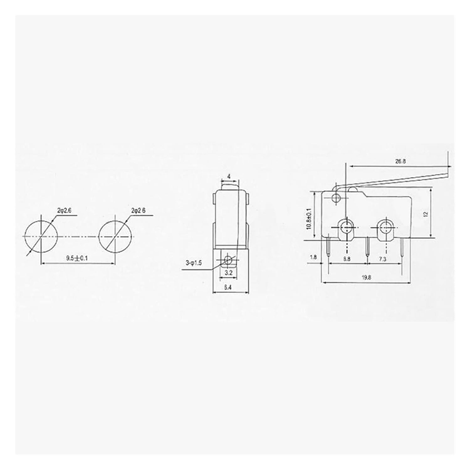 10 unids 3-pin Micro Touch Switch NO+NC 3a5a 125VAC 250VAC Mini interruptor de límite Micro interruptor micro interruptor con 1.142 in barra larga