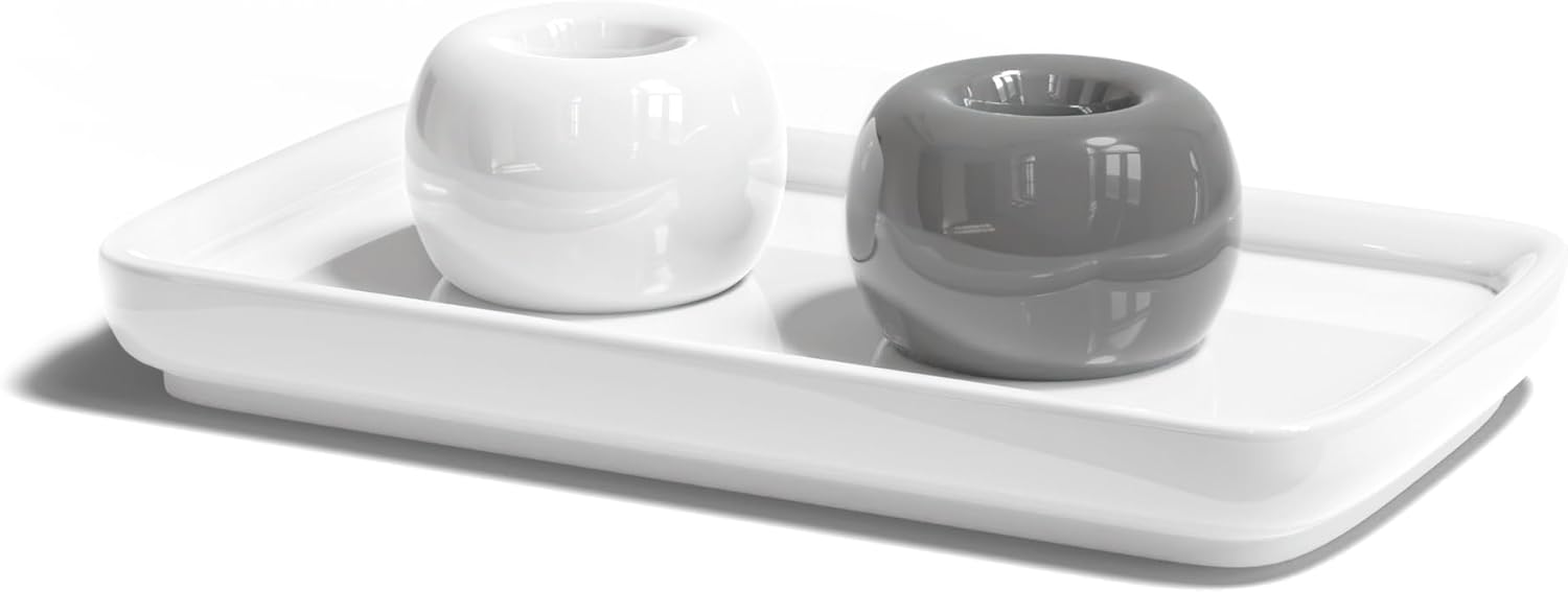 Soporte de cerámica para cepillos de dientes con bandeja para encimera de baño, soporte pequeño para cepillos de dientes con soporte para pasta de