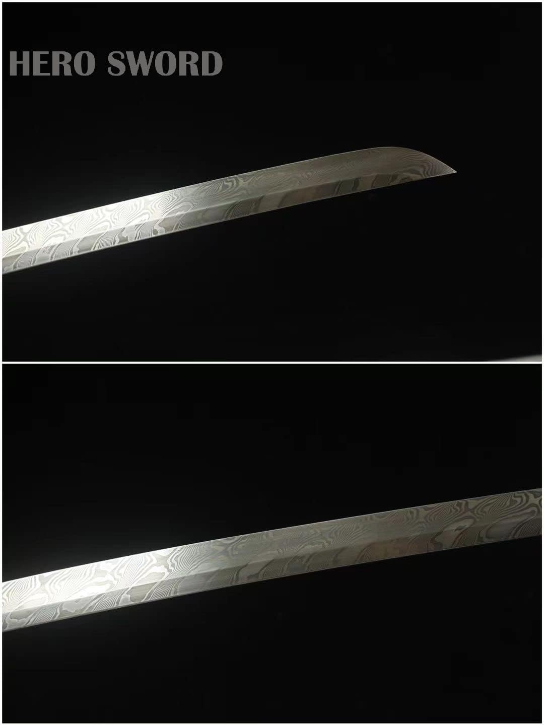 HERO SWORD Katana del Rey Dragón de acero de Damasco forjado a mano, espiga completa, espada samurái real afilada, auténtica arma japonesa,