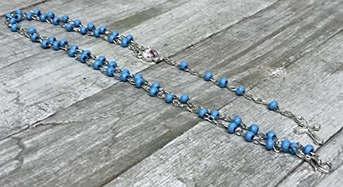 -12 piezas Rosario de bebé bendecido en frasco de vidrio con cuentas Rosario Recuerdos de Bautizo Crucifijo católico de plata collar de fiesta