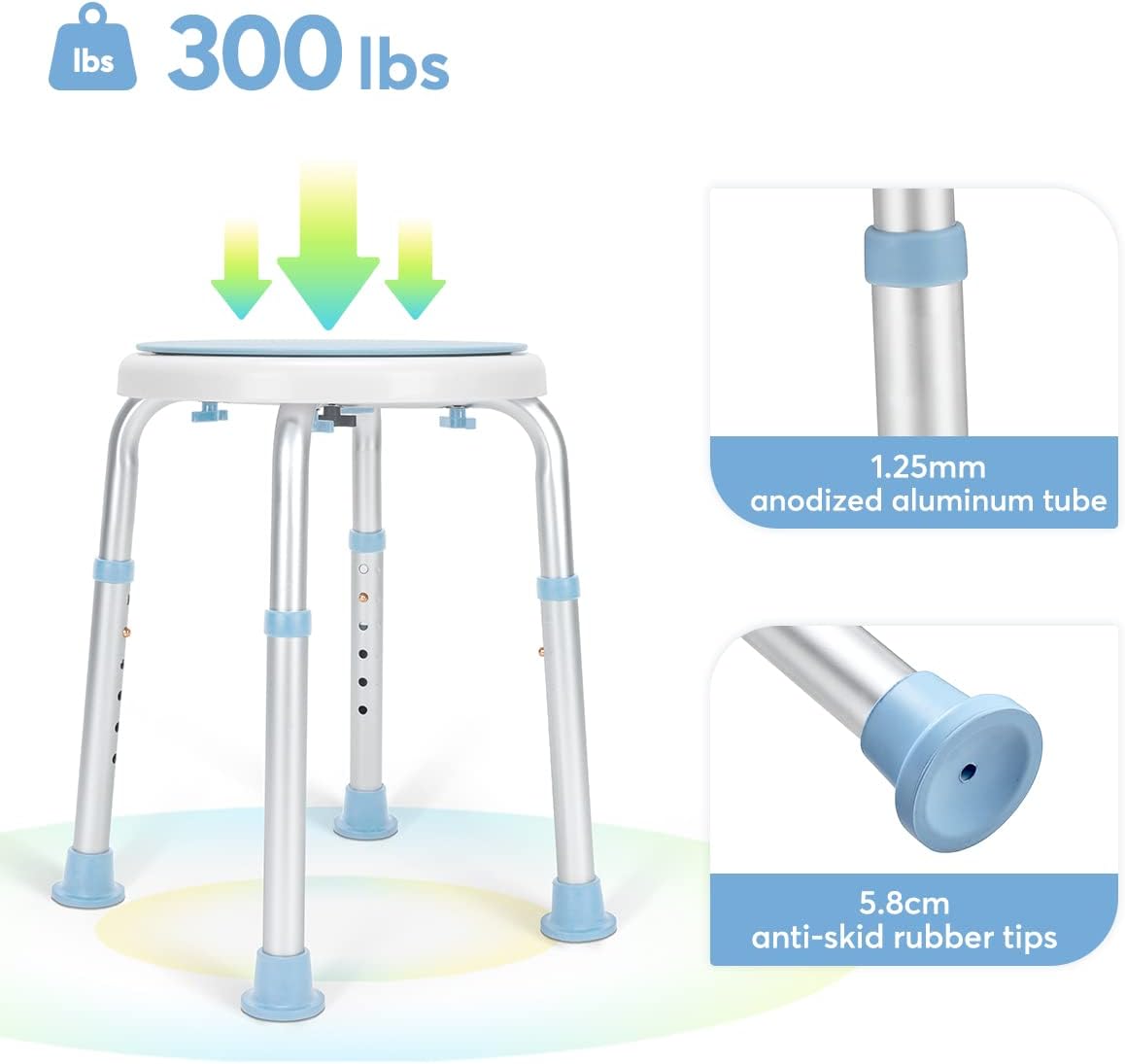 OasisSpace Silla de ducha giratoria de 360 grados, taburete de ducha ajustable sin herramientas y banco de asiento de bañera con puntas de goma