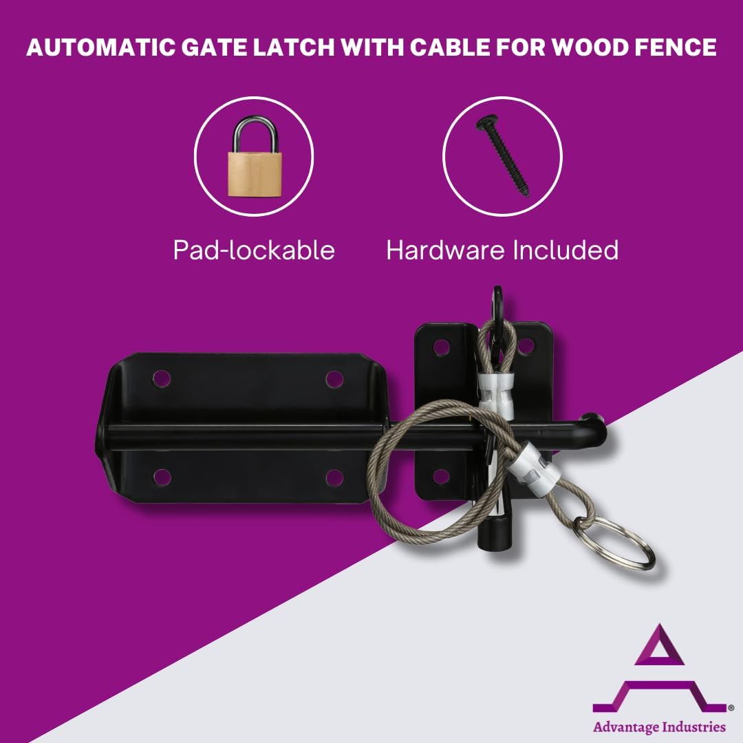 ADVANTAGE INDUSTRIES Pestillo de puerta automático resistente con cable para valla de madera, reversible  puertas batientes izquierda  derecha,