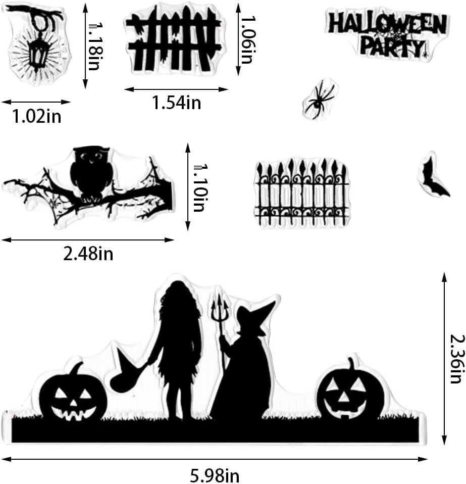 Sellos transparentes de Halloween para hacer tarjetas, palabras de Halloween, niñas, vallas de bruja, fondo, sello transparente de Halloween, sello