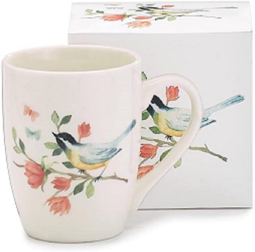 burton+BURTON Taza con diseño de pájaro negro y amarillo, 12 onzas, porcelana, accesorios de cocina