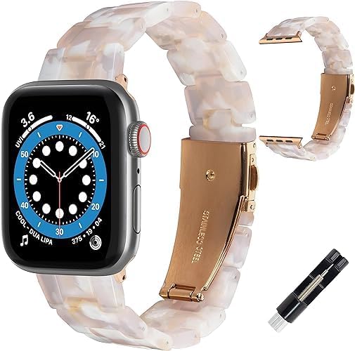 Correa de reloj de resina compatible con Apple Watch Band de 1.496 pulgadas, 1.575 pulgadas, 1.614 pulgadas, 1.654 pulgadas, 1.732 pulgadas, 1.772