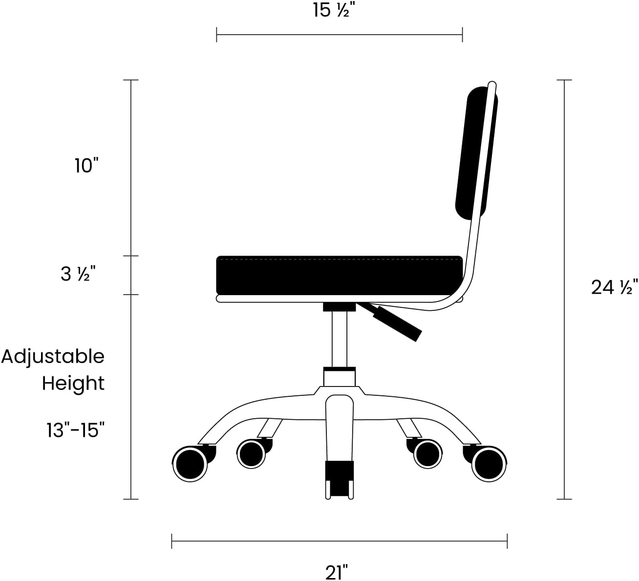 Dayton Asiento con ruedas para garaje (negro mate) neumático, taburete corto con altura ajustable de 13 a 15 pulgadas, perfecto para mecánico de