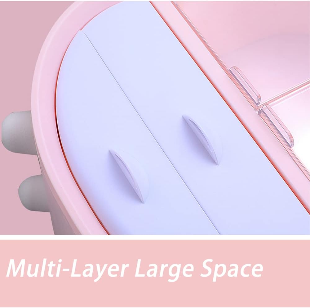 Organizador de maquillaje rosa con almacenamiento de 2 capas, organizadores portátiles para el cuidado de la piel, vitrina de cosméticos a prueba de