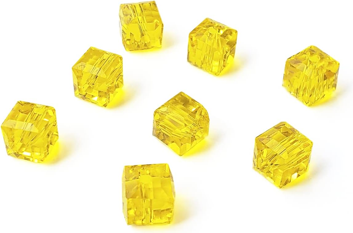 Chengmu – Cuentas de vidrio amarillo cubo de 0.315 in para fabricación de joyas, 180 unids cuadrados facetados Crytal Spacer Beads Surtidos