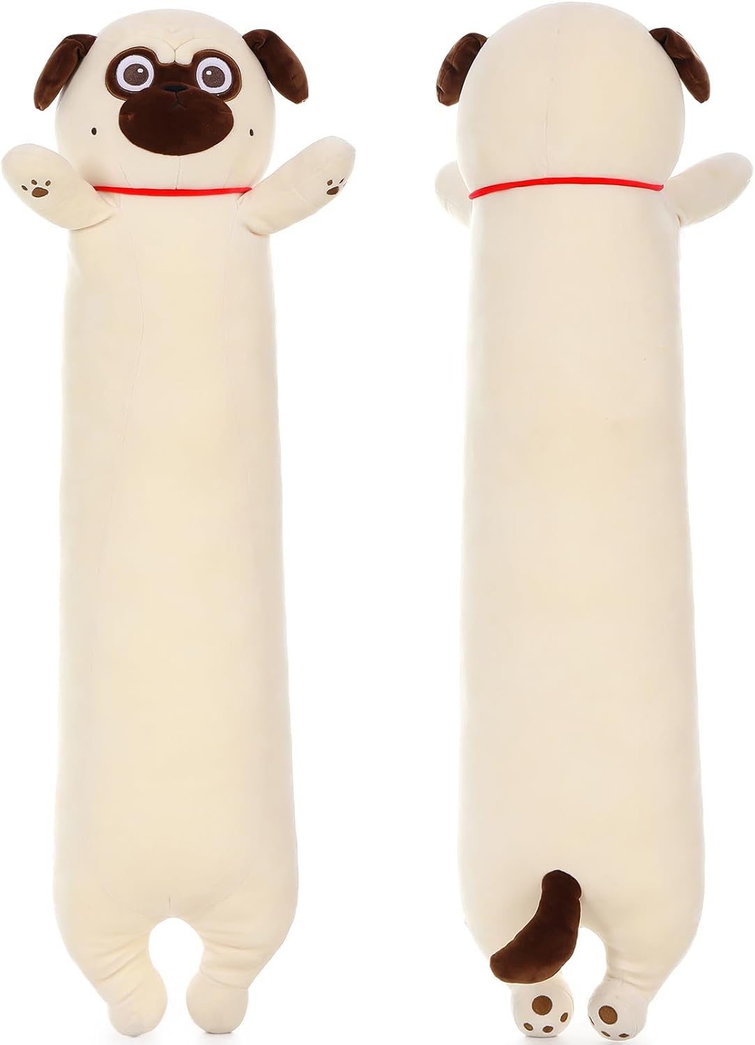Karister Peluche de perro carlino gigante para niños de 43 pulgadas de largo, almohada corporal de felpa para cachorro, lindo regalo para amantes de