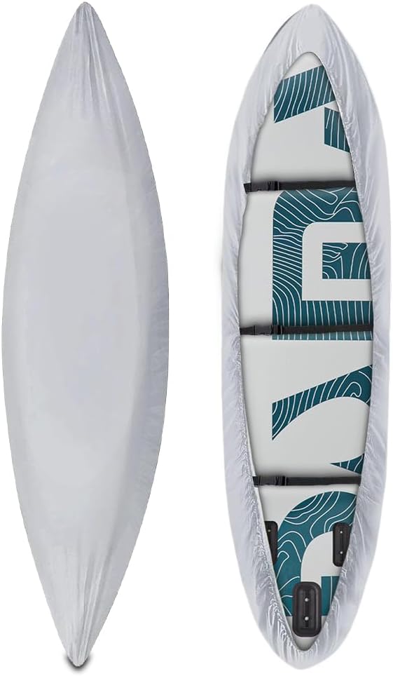 Funda impermeable para kayak (16.8-18 pies), resistente a los rayos UV y al polvo, cubierta gruesa para canoa marina con soporte para remo para