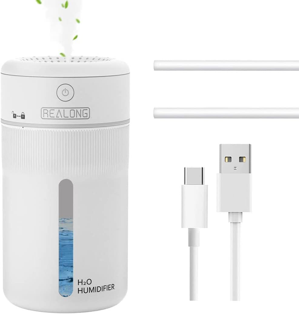 Humidificadores pequeños para dormitorio, mini humidificador de niebla fría de 13.5 fl oz, humidificadores portátiles de escritorio personal blanco
