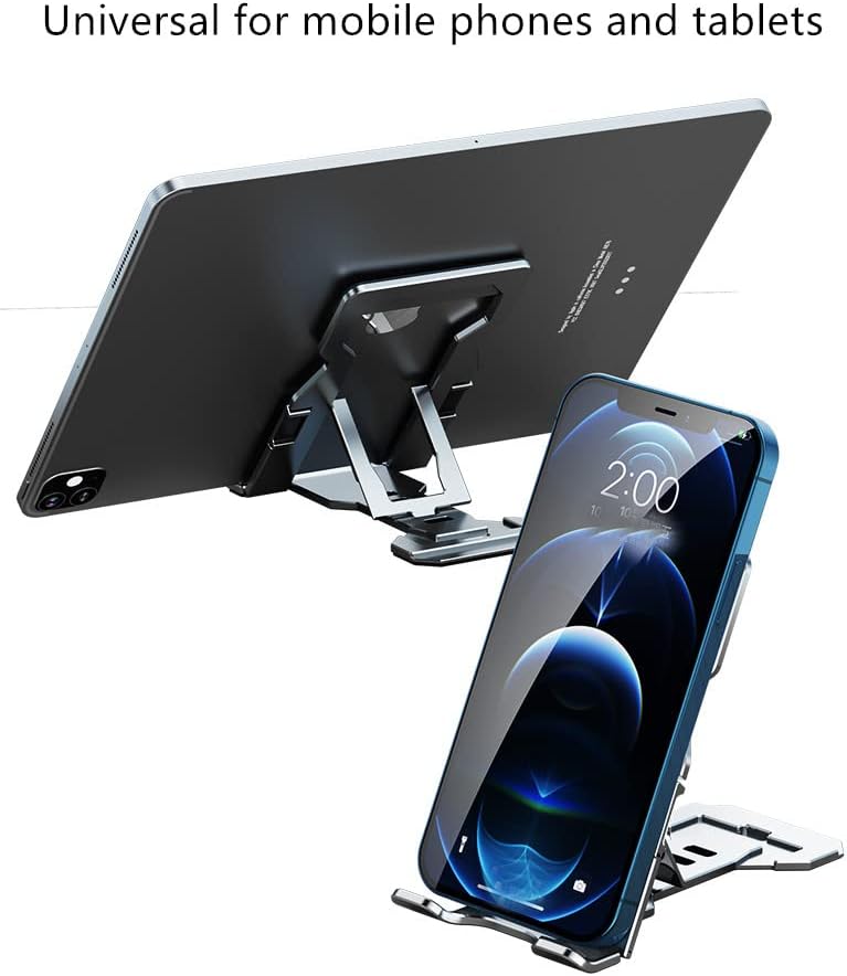 Soporte para teléfono celular, totalmente plegable, soporte de teléfono de aluminio con almohadilla antideslizante antiarañazos, soporte portátil