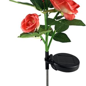 Flores artificiales, rosas falsas, plantas de imitación para interiores, luces rojas, cabeza solar LED para decoración de jardín, lámpara solar para Flores artificiales, rosas falsas, plantas de imitación para interiores, luces rojas, cabeza solar LED para decoración de jardín, lámpara solar para