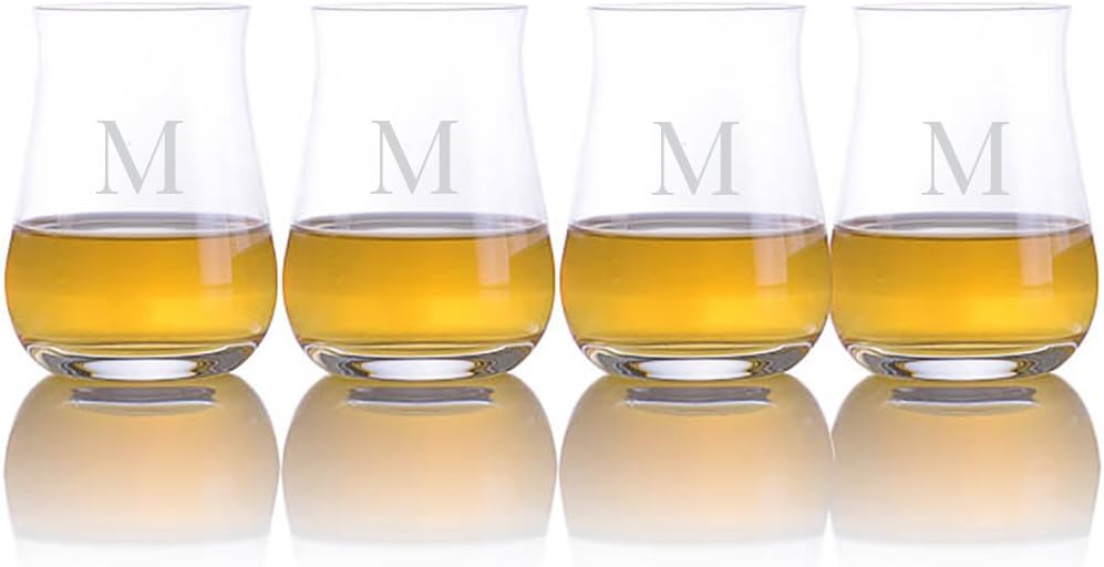 Ravenscroft personalizado – Decantador de whisky de hoja biselada de cristal sin plomo y 4 vasos de whisky escocés de malta individual y bandeja de