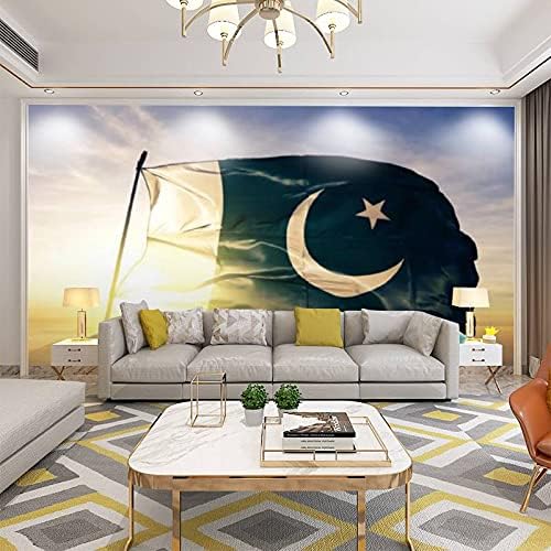 Papel pintado mural adhesivo de la bandera paquistaní paquistaní tela textil de tela ondeando en la parte superior del amanecer autoadhesivo,