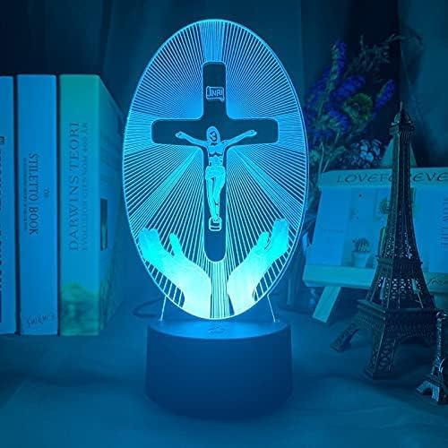 3D Jesús Cruz Control Remoto 16 Colores Luces Nocturnas Ilusión Acrílico LED Lámpara de Mesita de Noche de los Niños Dormitorio Decoración de