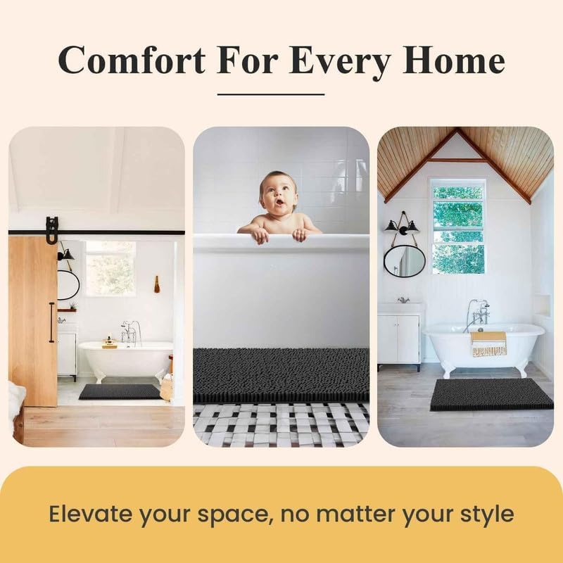 Tapete de baño extra largo de felpilla suave, tapete de microfibra absorbente, lavable a máquina y antideslizante para puerta, baño, habitación