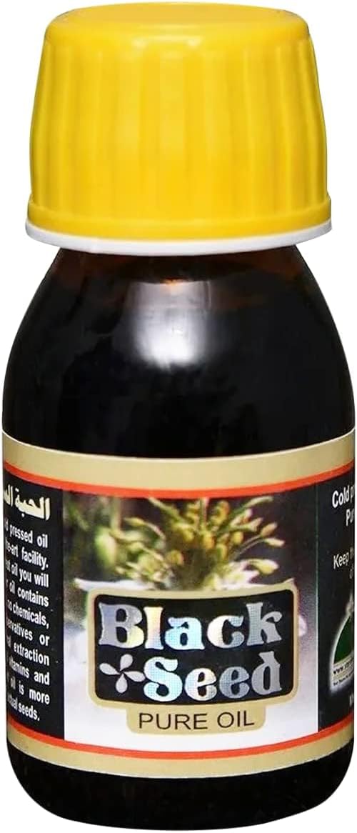 Aceite de semilla negra  Aceite de semilla negra 100% prensado en frío  Nigella Sativa apoya la digestión y el bienestar general  Sin gluten, aceite