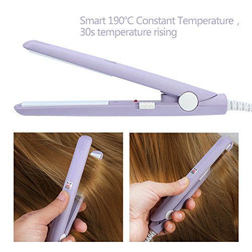Dioche Mini plancha plana 2 en 1, mini plancha de pelo de 4 colores, plancha plana de cerámica turmalina, rizador de calefacción para salón