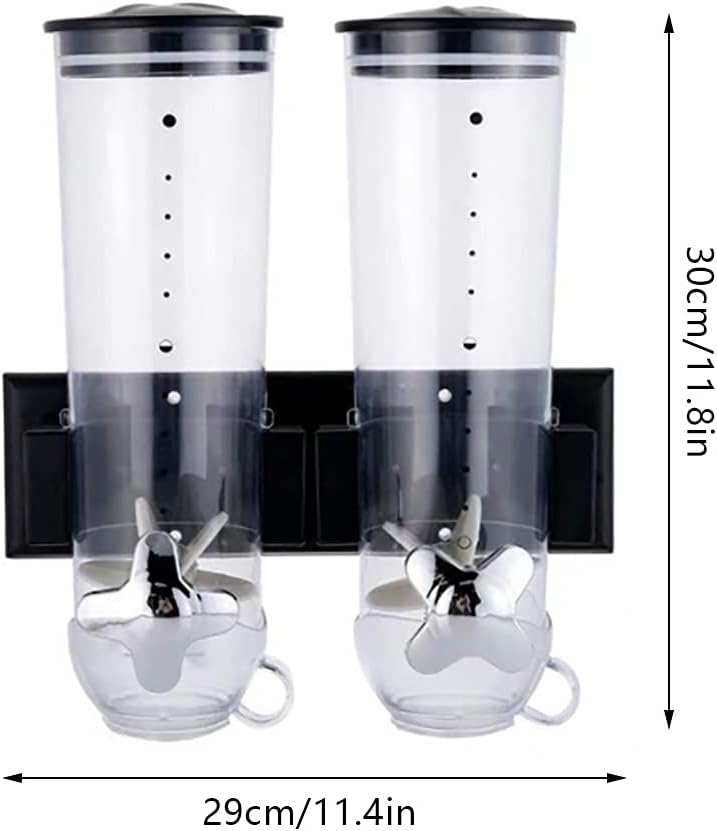 LINISHOP Dispensador de cereales montado en la pared de 3 litros, dispensador de alimentos secos y dulces, contenedor de almacenamiento con 2 tazas,
