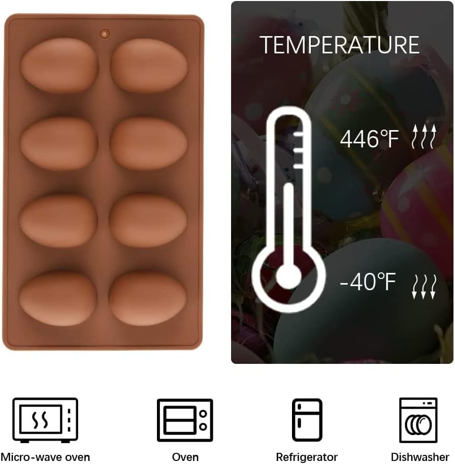 Molde de silicona para huevos de Pascua, moldes de chocolate de 8 cavidades, huevos de Pascua, moldes de silicona para mantequilla de maní,