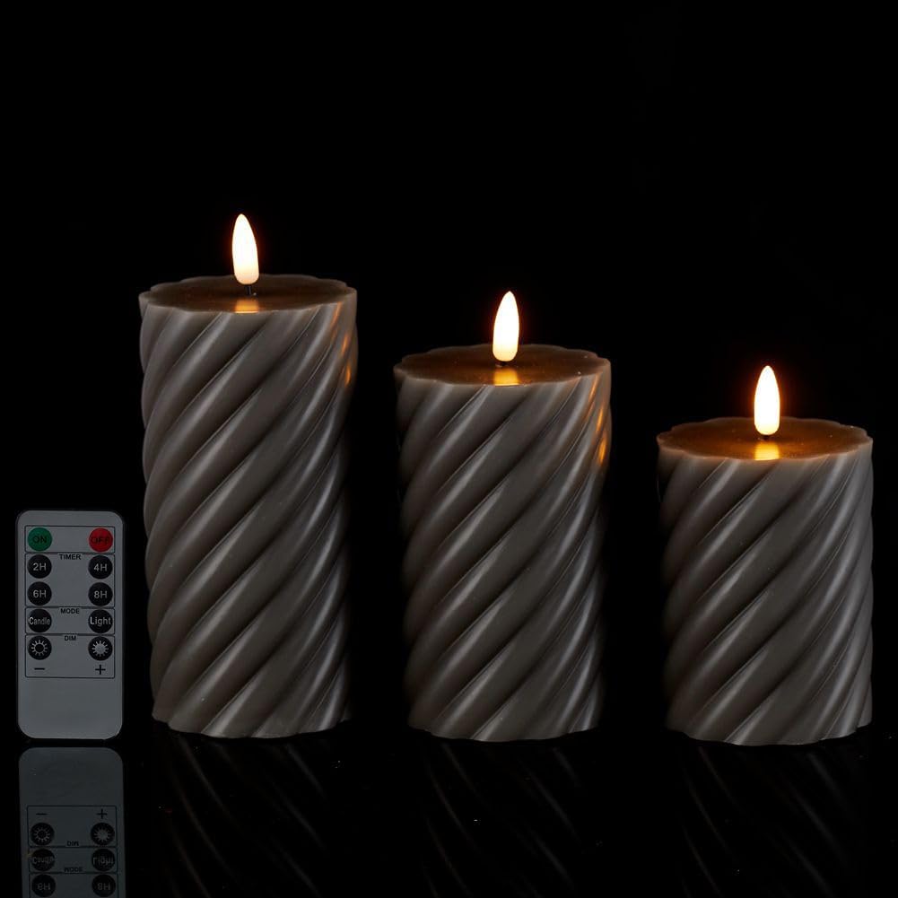 loliow Twist Candles – Juego de 3 velas parpadeantes sin llama de 3 pulgadas (4 pulgadas, 5 pulgadas, 6 pulgadas), con control remoto, para el