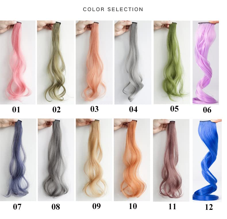 10 extensiones de cabello de colores con reflejos para fiesta, color gris claro, rizado, ondulado, postizo con clip en rayas sintéticas para niños,