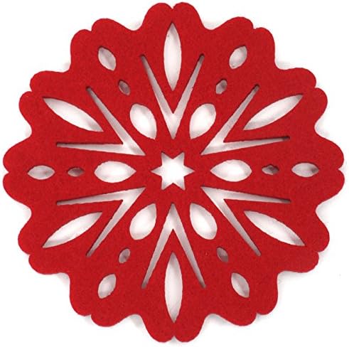 Posavasos de fieltro con copos de nieve florales, juego de 4 (rojo)