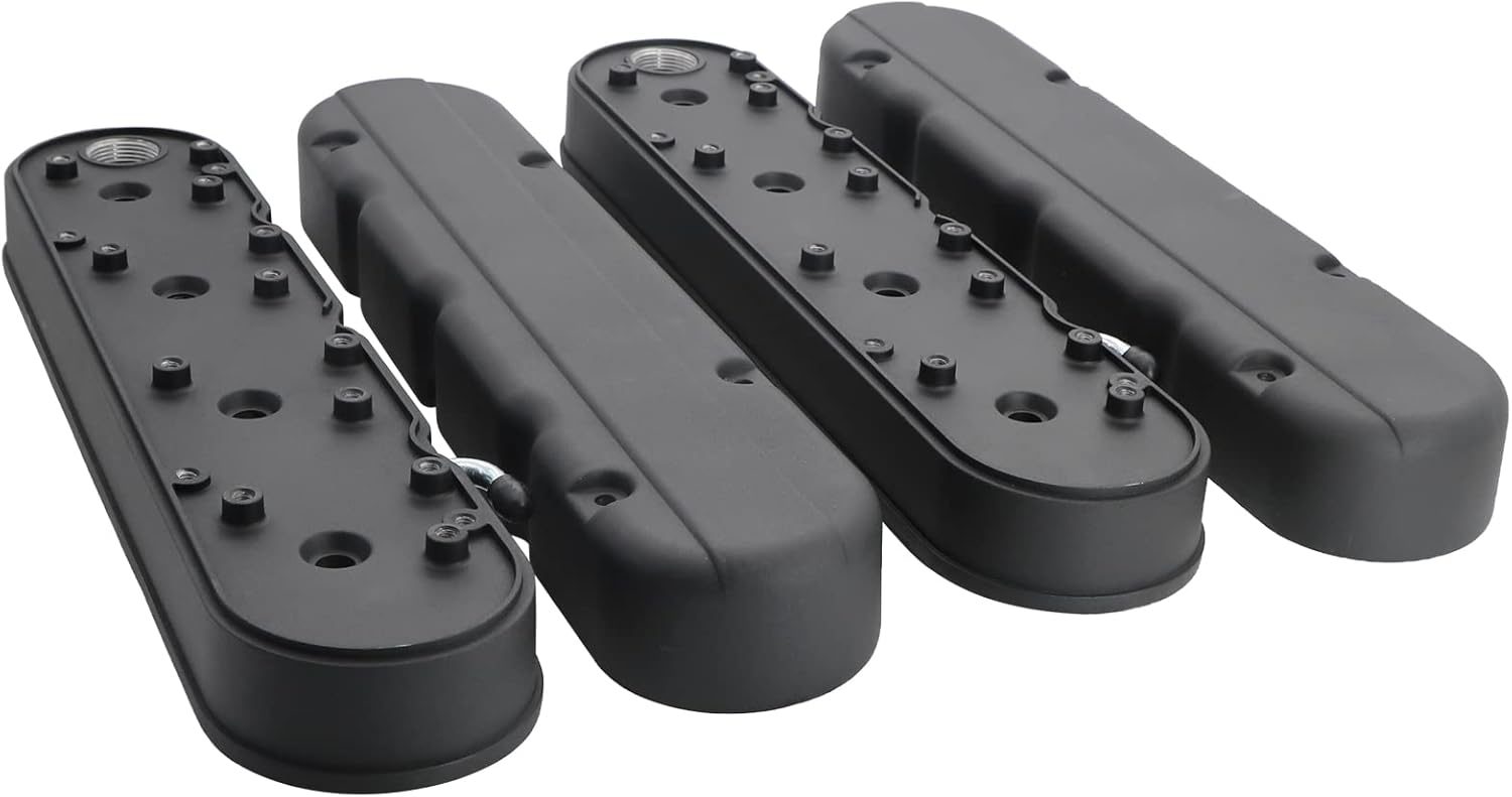 LS – Cubiertas de válvula de aluminio fundido liso con soportes de bobina y cubiertas compatibles con Che-vy Small Block SB V8 293 325 376 427, negro