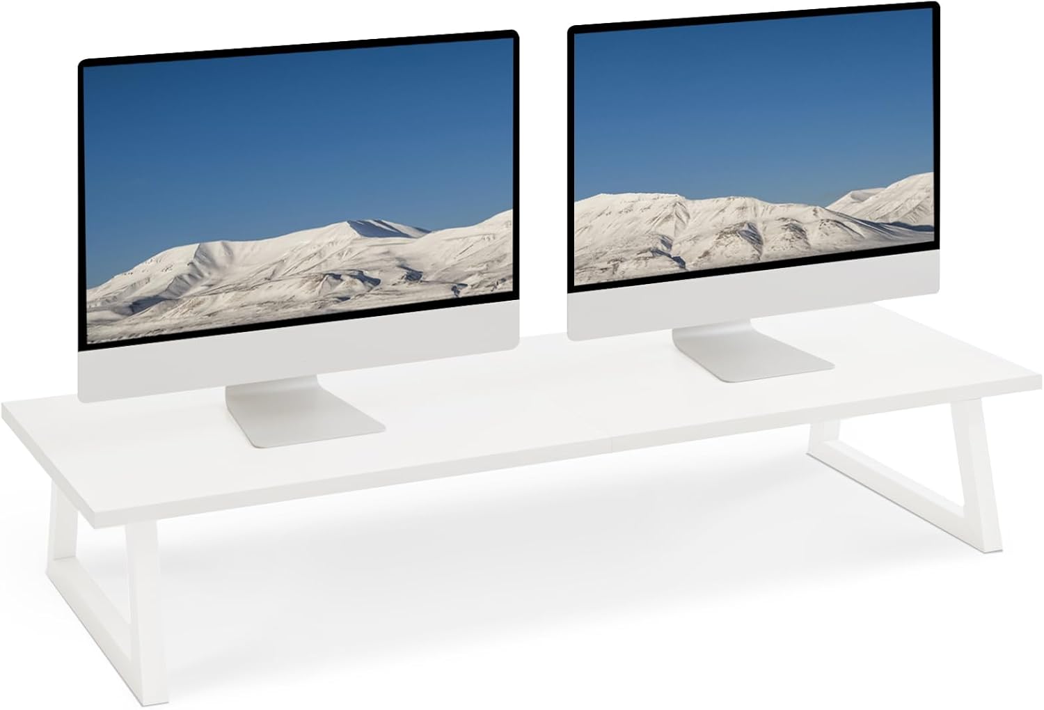 TEAMIX Elevador de monitor doble blanco, soporte de monitor de 31.5 pulgadas de largo, soporte de TV ancho, soporte de monitor blanco para 2