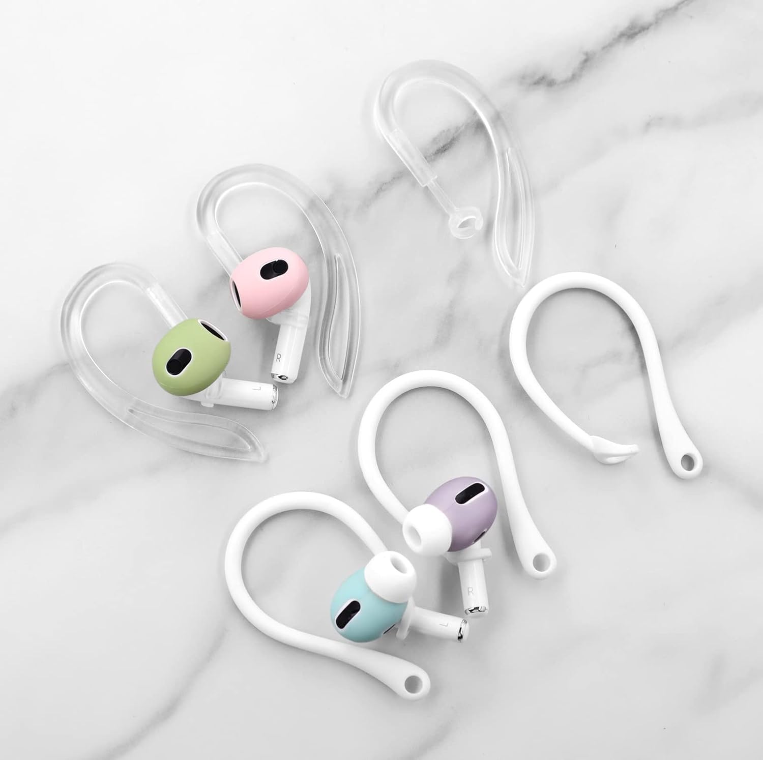 4 pares de ganchos para las orejas compatibles con AirPods Pro 2 2022, ganchos antideslizantes en forma de C y rotación de 360 grados de longitud
