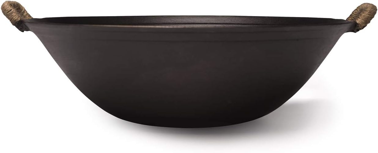 ZhenSanHuan Wok de hierro fundido hecho a mano, sin revestimiento, sin pintura, saludable, fondo plano, apto para inducción (12.6 pulgadas)