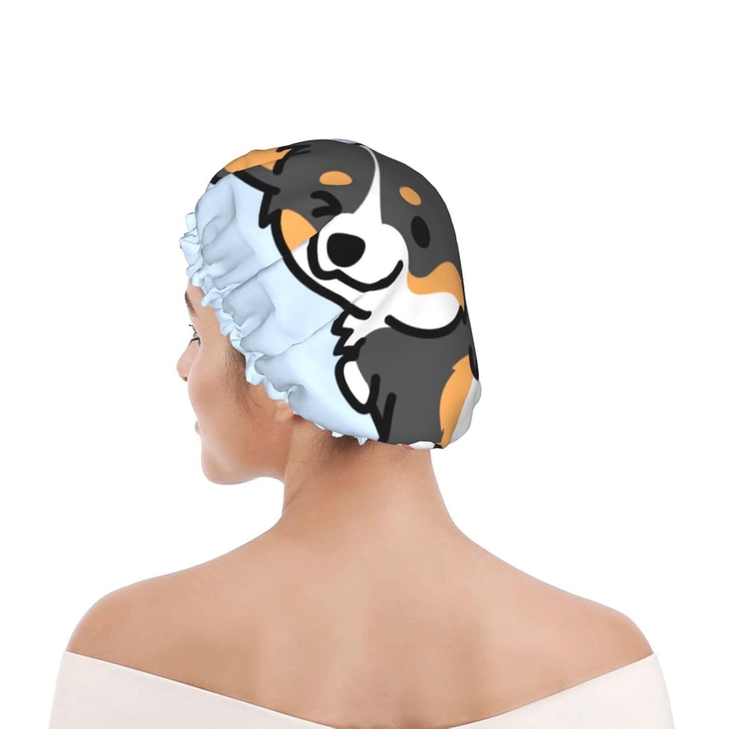Gorro de ducha lindo corgi tricolor perro gorra de baño diseñada para mujeres impermeable doble capa