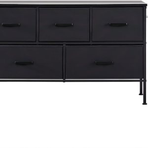 Cómoda para dormitorio con 5 cajones, unidades organizadoras de cómoda de tela, cómodas anchas con contenedores de tela y parte superior de madera, Cómoda para dormitorio con 5 cajones, unidades organizadoras de cómoda de tela, cómodas anchas con contenedores de tela y parte superior de madera,
