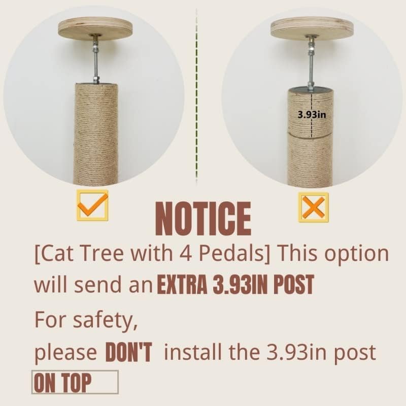 Torre de árbol de madera para gatos de piso a techo para gatitos y gatos grandes con postes rascadores de cuerda de sisal natural, altura de la base