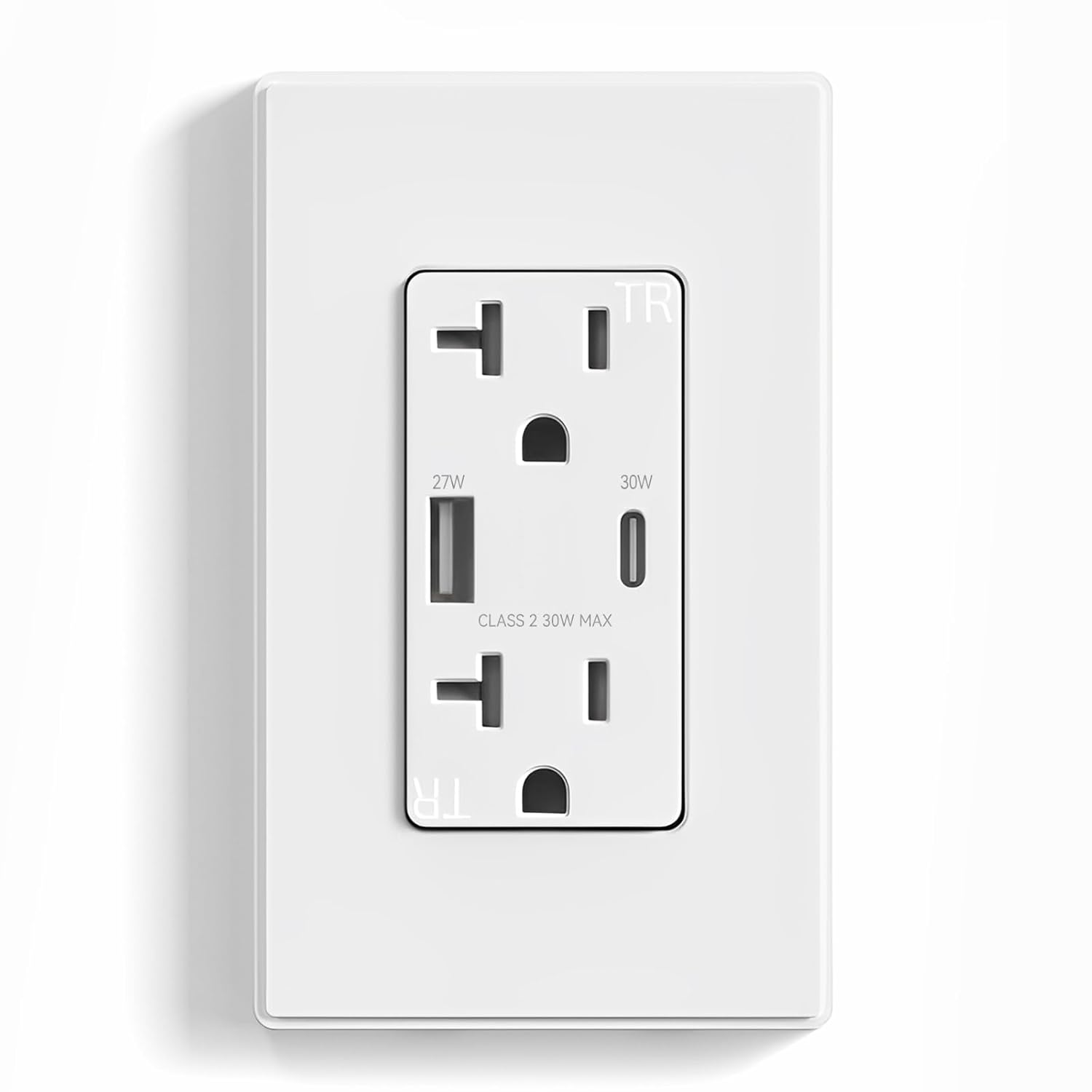ELEGRP Toma de corriente USB, carga rápida de 30 W y entrega de energía USB C, toma de pared de 20 amperios con puertos USB, resistente a