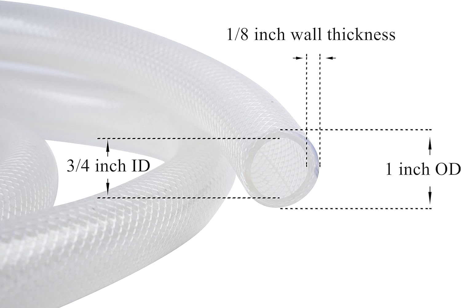 Tubo de vinilo de PVC transparente trenzado de alta presión de 34 pulgadas de diámetro interior x 1 pulgada de diámetro exterior de 50 pies, tubo