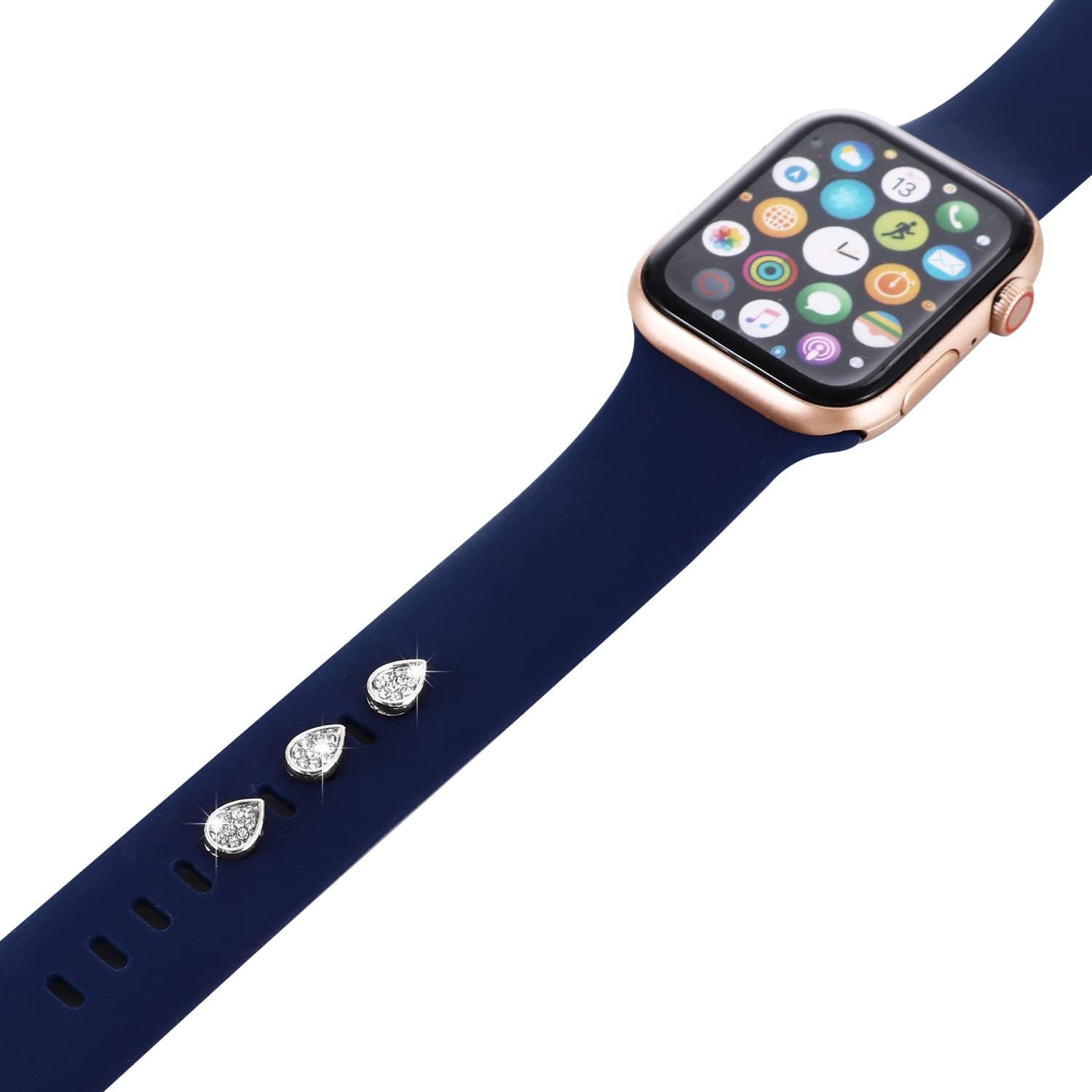 3 piezas de clavos decorativos de metal brillante compatibles con Apple Watch Band 45444241401.496 in bandas de silicona para mujeres iWatch Series