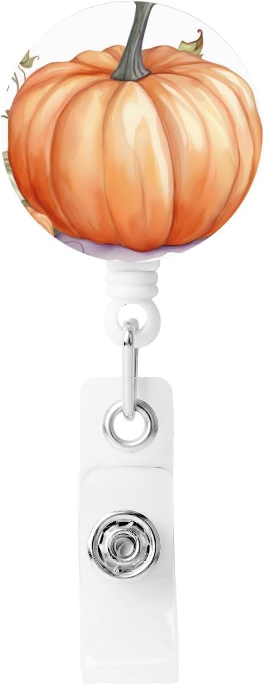 Carrete de insignia con clip para cinturón, llavero retráctil para enfermera, otoño, acuarela, calabazas, clip, para mujeres, hombres, tarjetas de