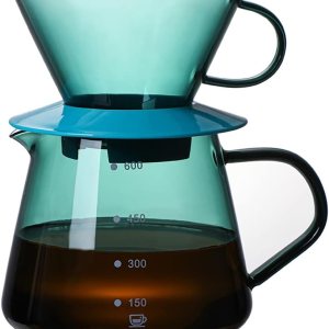Bicuzat Cafetera de vidrio colorida para verter sobre la cafetera con asa, juego de cafetera y filtro de café, juego de filtros de olla verde de Bicuzat Cafetera de vidrio colorida para verter sobre la cafetera con asa, juego de cafetera y filtro de café, juego de filtros de olla verde de