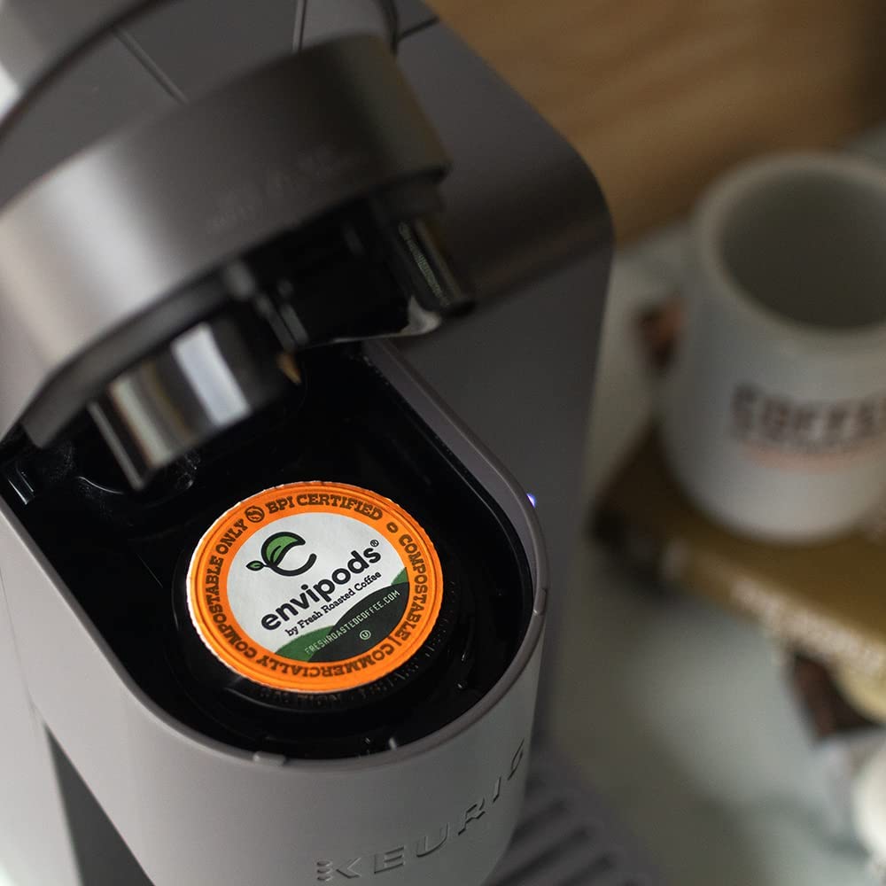 Fresh Roasted Coffee, Comercio Justo orgánico peruano procesado con agua descafeinado compostable, Kosher, tostado medio  12 unidades para cafeteras