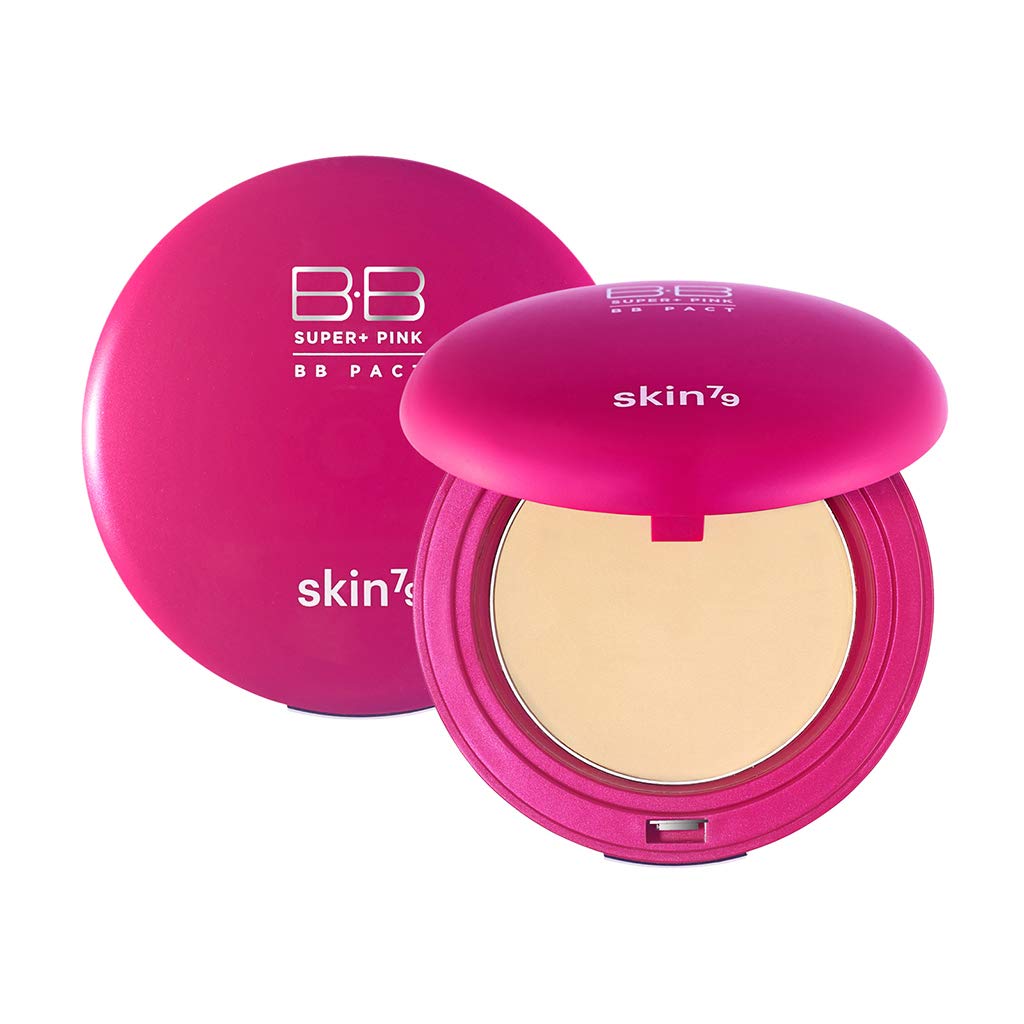 SKIN79 Super Plus Pink BB Pact 0.53 oz – Control de sebo con acabado sedoso, protección solar en polvo, color beige claro